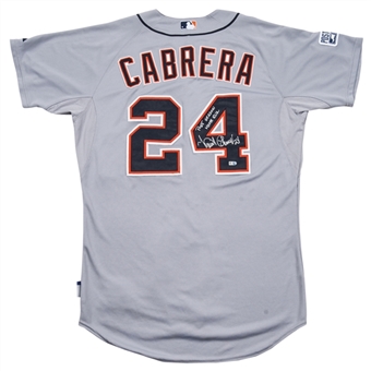 2014 Miguel Cabrera Detroit Tigers Post Season Home Run Photo Matched Game Used Signed and Inscribed Road Jersey (MLB Authenticated/JSA)